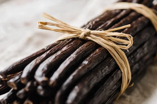 Grosse botte de gousses de vanille Bourbon de Madagascar nouée de raphia